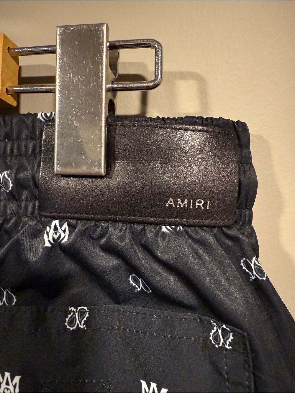 Amiri Black Bandana Paisley Monogram Print Mens Swim Trunks image 4
